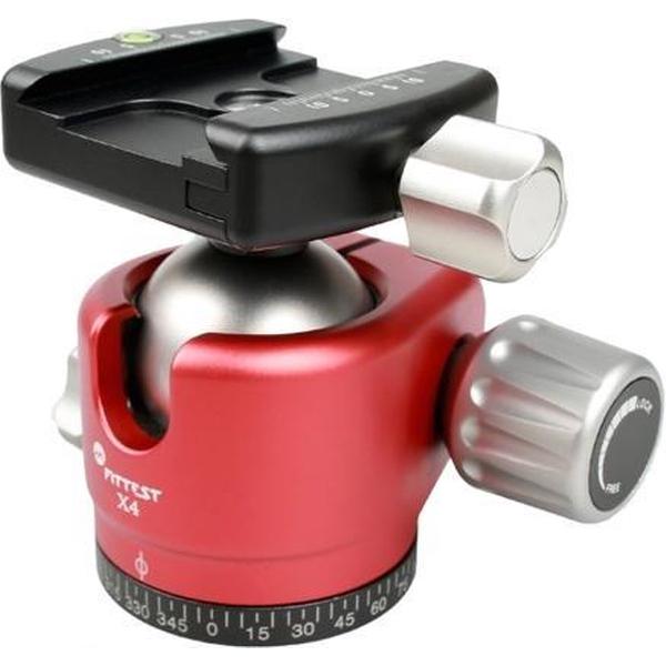 FITTEST X4 Laag zwaartepunt Hoge sluitkracht Panoramisch balhoofd met snelkoppelingsplaat voor DSLR- en digitale camera's, belasting max. 10 kg (rood)