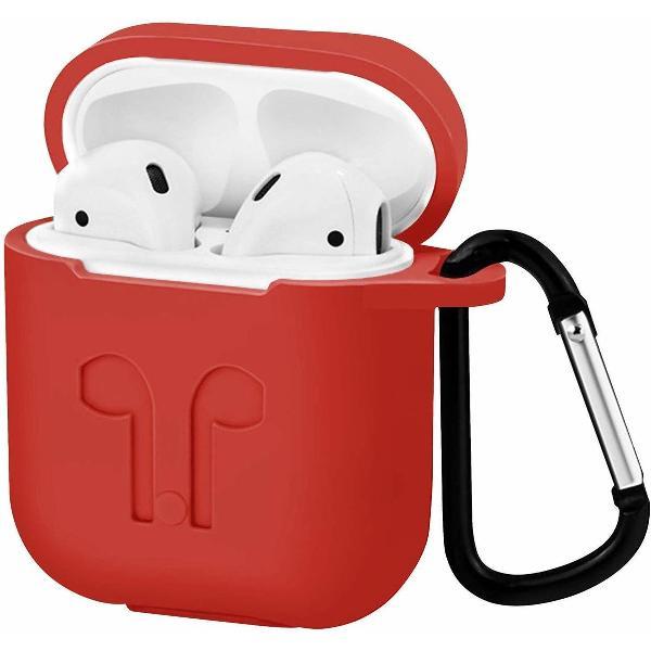 Apple Airpods Hoesje - Siliconen Airpods Hoes met Karabijnhaak - Case voor Airpods 1/2 - Rood