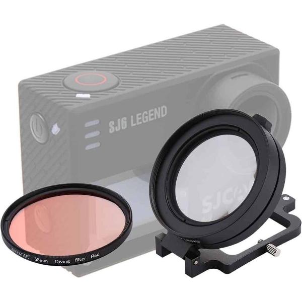 58mm 16x macrolens + rood duiklensfilter met lensdop + lensfilterringadapter + snoer + reinigingsdoekje voor GoPro HERO4 / 3, SJCAM SJ6, Xiaoyi Sport Camera.