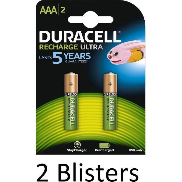 4 Stuks (2 Blisters a 2 st) Duracell AAA Oplaadbare Batterijen - 850 mAh