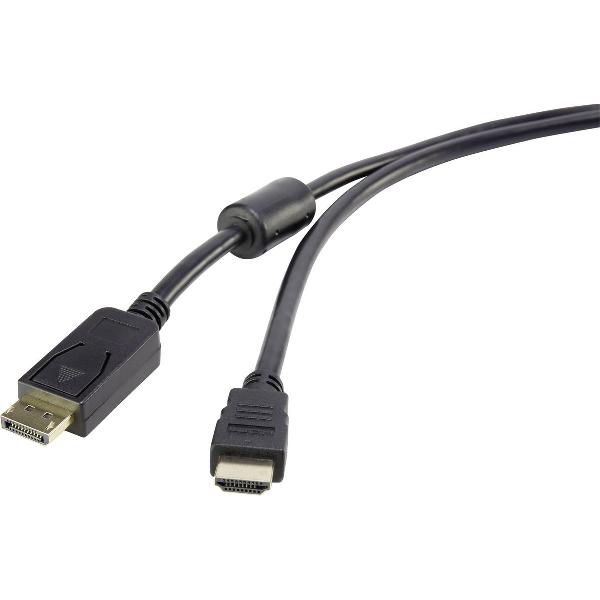 Renkforce DisplayPort / HDMI Aansluitkabel 3.00 m RF-3301446 Met Ferrietkern, Vergulde steekcontacten Zwart [1x DisplayPort stekker - 1x HDMI-stekker]