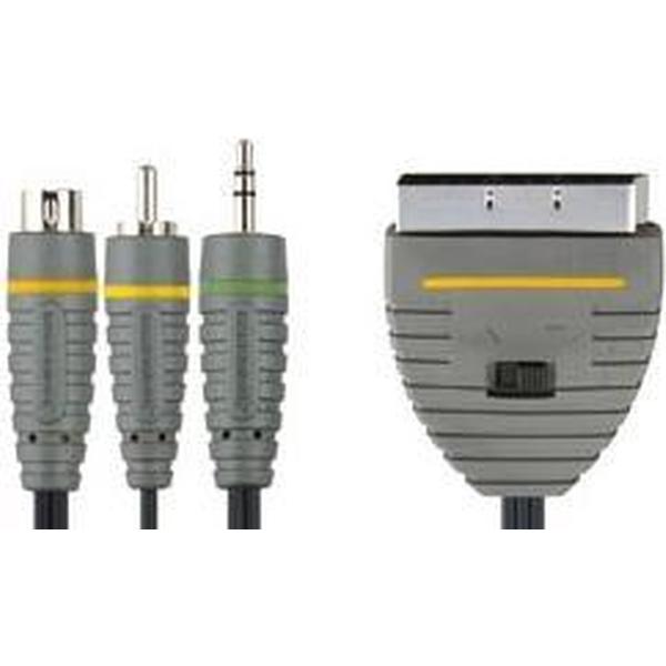 Bandridge BVL6802 video kabel adapter 2 m S-Video (4-pin) + 3.5mm SCART (21-pin) Zwart, Grijs