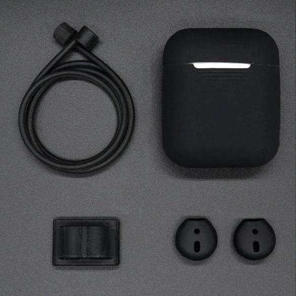 4 in 1 Silicone Protective Case Geschikt voor Apple AirPods - Zwart