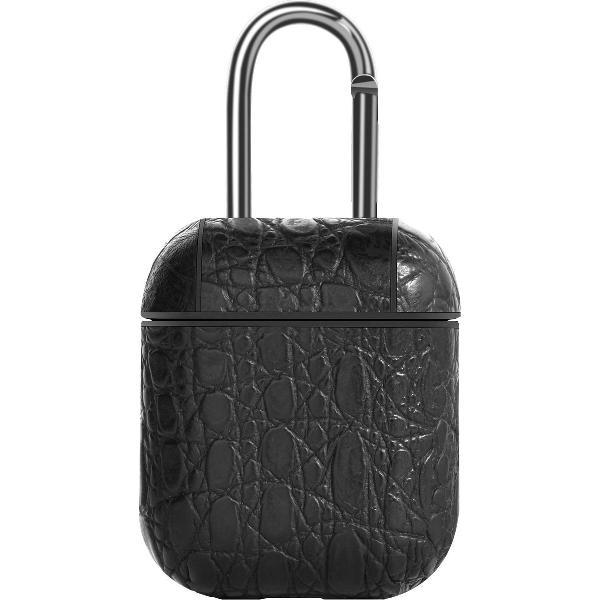 Kustleren beschermhoesje voor Apple Airpods + draagklip- DEVIA – Lux Series Case Suit - Zeer mooi ontworpen hoesje & extreem sterk – Zwart