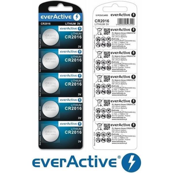 5x EverActive 2016 CR2016 DL2016 3v Lithium Batterij