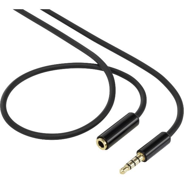 SpeaKa Professional SP-7870552 Jackplug Audio Verlengkabel [1x Jackplug male 3.5 mm - 1x Jackplug female 3.5 mm] 1.00 m Zwart Vergulde steekcontacten,