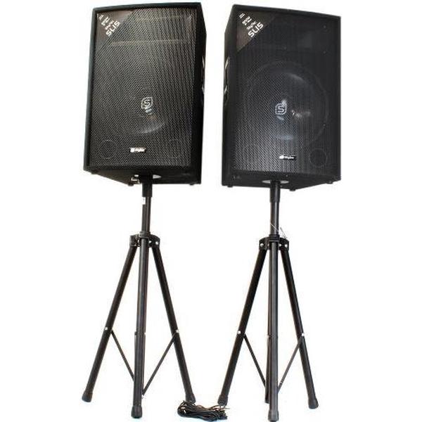 Speakers - Vonyx speakerset met twee SL15 speakers met luidsprekerstandaards en kabels - Complete 1600W speakerset.