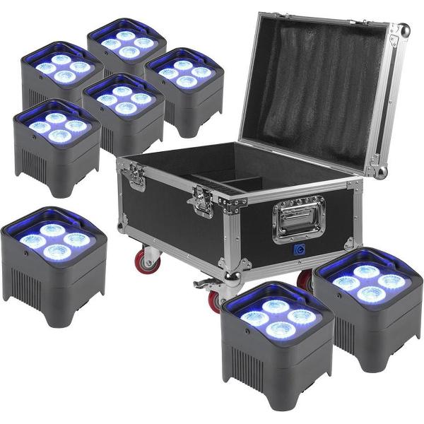 BeamZ lichtset met 8x BeamZ BBP94 accu Uplights + flightcase met oplaadfunctie