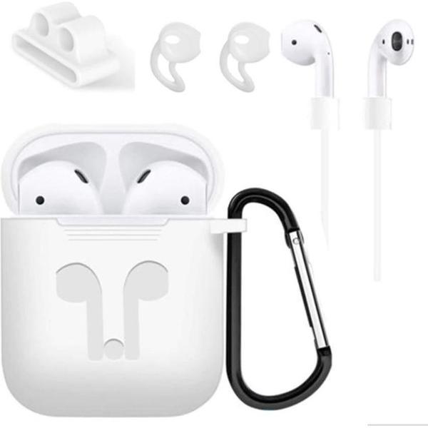 Siliconen beschermhoes cover + anti verlies strap voor Apple Airpods Accessoires set - Wit