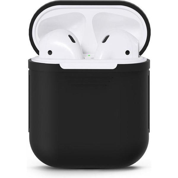 Airpods Silicone- Case -Cover- Hoesje geschikt speciaal voor Apple Airpods 1 / 2 - Zwart