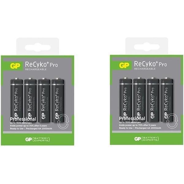 8 Stuks (2 Blisters a 4st) - GP R6/AA ReCyko+ PRO 2000mAh 1.2V NiMH Oplaadbare Batterijen
