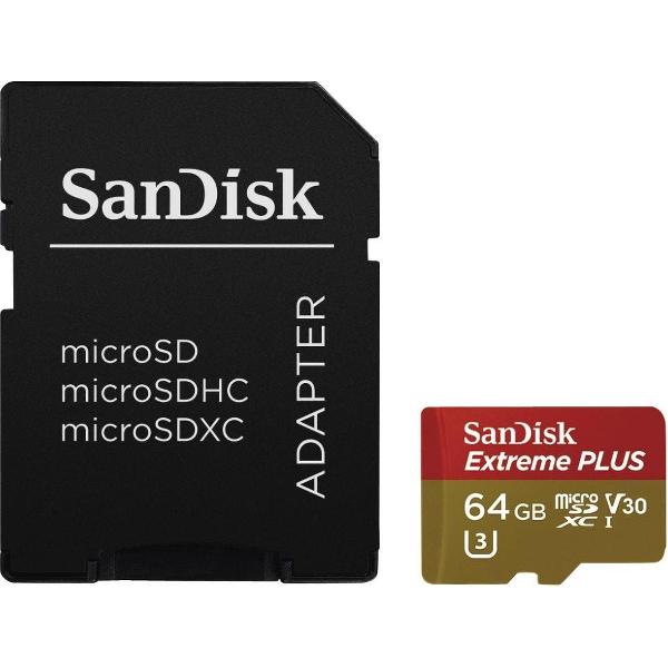 SanDisk microSDXC Extr.Pl. 64GB, Vid. Sp. Cl. V30, UHS Sp. Cl. U3, UHS-I, 95MB/s+Ad