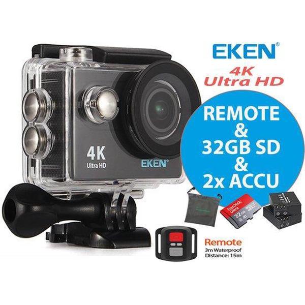 EKEN H9R + Sandisk 32GB SD + Extra Accu + Waterproof bag + 23 Accessoires