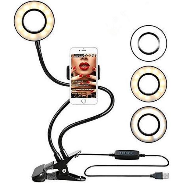 TKSTAR Selfie Ring LED Light met mobiele telefoonhouder standaard - Zwart