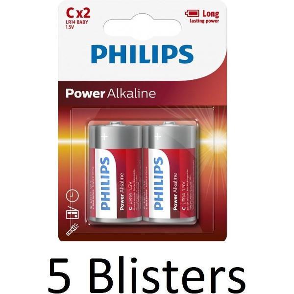 10 Stuks (5 blister a 2st) - Philips Power C/LR14 alkalinebatterij