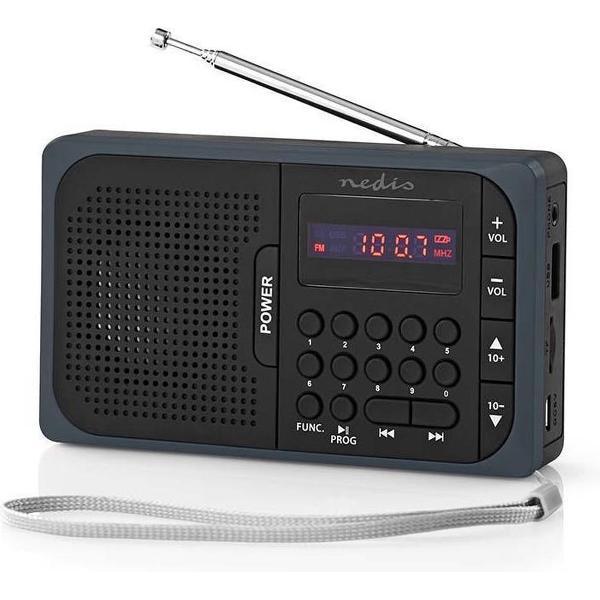 Nedis portable FM radio met USB en Micro SD 3,6W / zwart/grijs