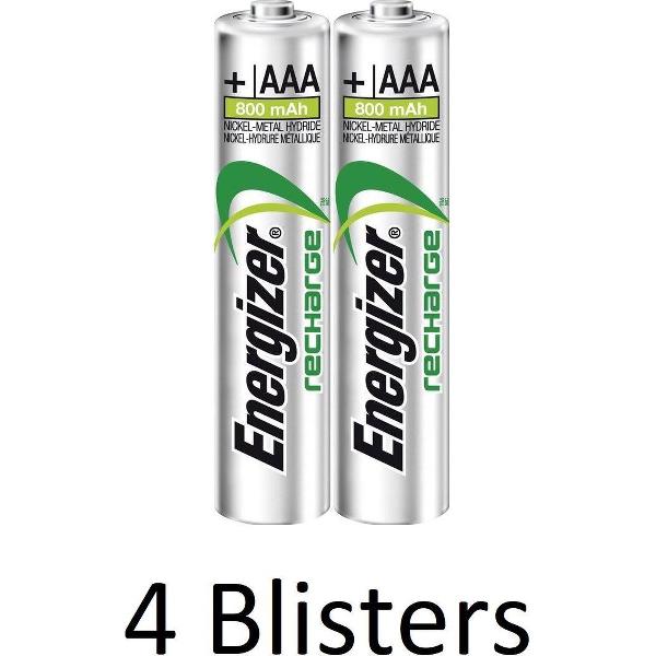8 Stuks (4 Blisters a 2 st) Energizer Recharge AAA Batterijen - 800mAh