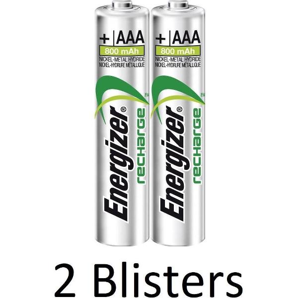 4 Stuks (2 Blisters a 2 st) Energizer Recharge AAA Batterijen - 800mAh