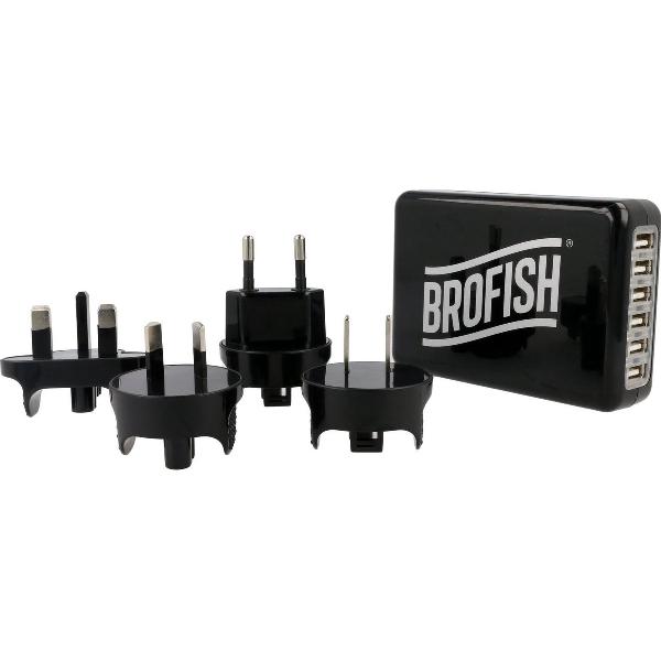 Brofish USB Wallcharger 6 Port - Zwart
