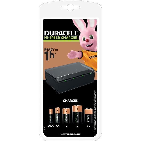 Duracell Batterijlader - Laadt op in 1 uur, geschikt voor AA, AAA, C, D en 9V batterijen