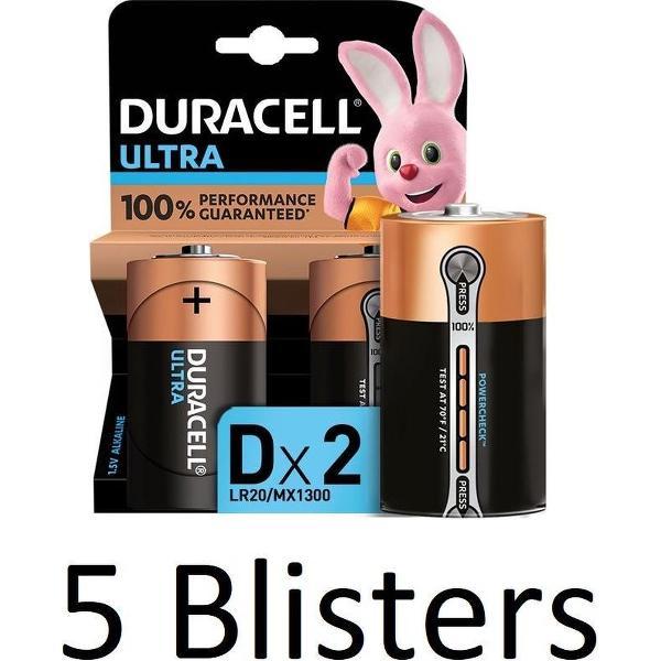 10 Stuks (5 Blisters a 2 st) Duracell Ultra alkaline D-batterijen