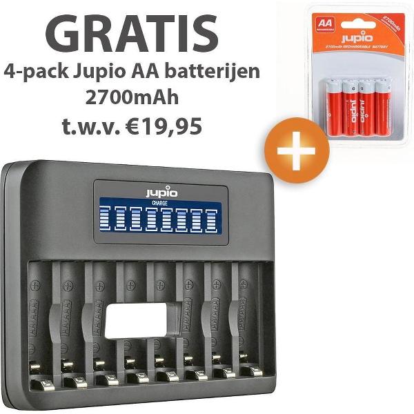 Jupio USB Octo Charger + gratis Jupio 4-pack 2700mAh AA batterijen