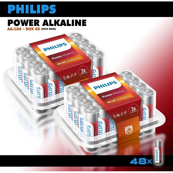 Philips Alkaline Power batterijen - AA Penlite batterijen - voordeelverpakking - 48 stuks