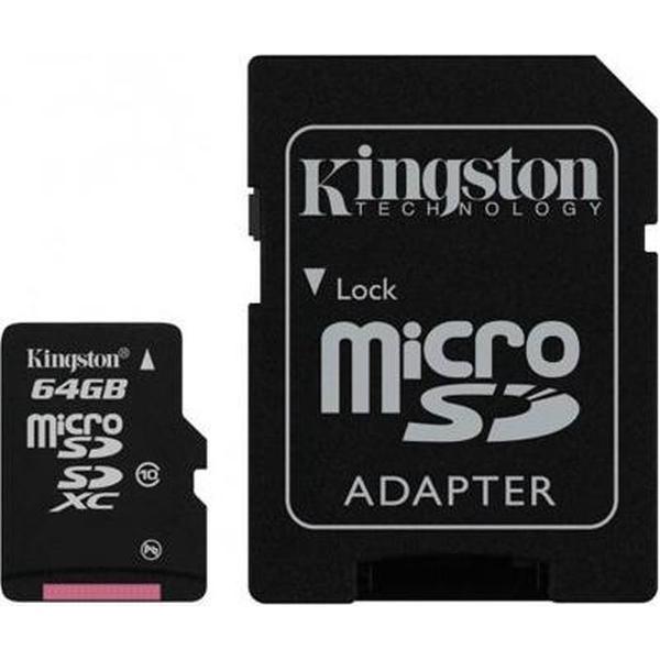 Kingston Technology microSDXC 64GB flashgeheugen Klasse 10 Flash + Adapter