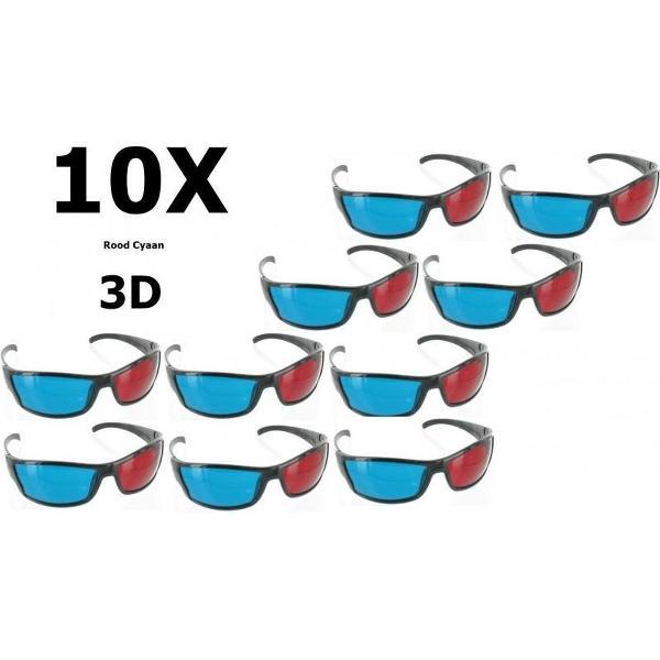 10 Stuks - Rood Cyaan 3D Bril Zwart