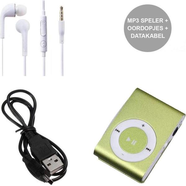 Mini MP3 Speler met Oordopjes en USB Kabel Groen