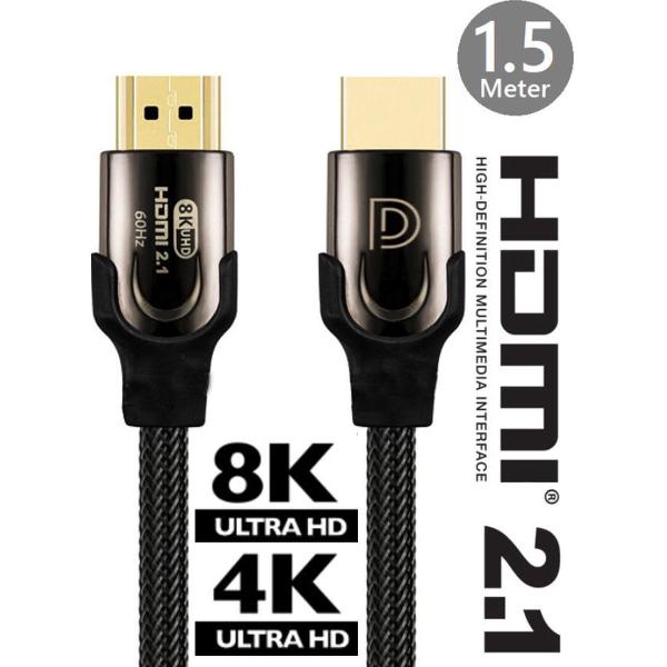 DINTO® HDMI Kabel 2.1 | HDMI kabel 4K Ultra HD + 8K Ultra HD| Gold Plated | 48 GBPS | 1.5 meter | HDMI naar HDMI | 3D | 4320P | 120 Hz | HDMI | PS5 |