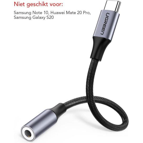 Ugreen® USB C naar 3.5mm Audio Jack / AUX Adapter Koptelefoon / Oortjes - 10cm - Zwart
