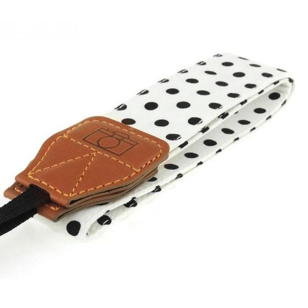 Polka dot wit met blauwe stippen - wit camerariem - retro cameraband - camera strap - cameraband - DSLR - Ultrazoom - Compactcamera - Spiegelreflex