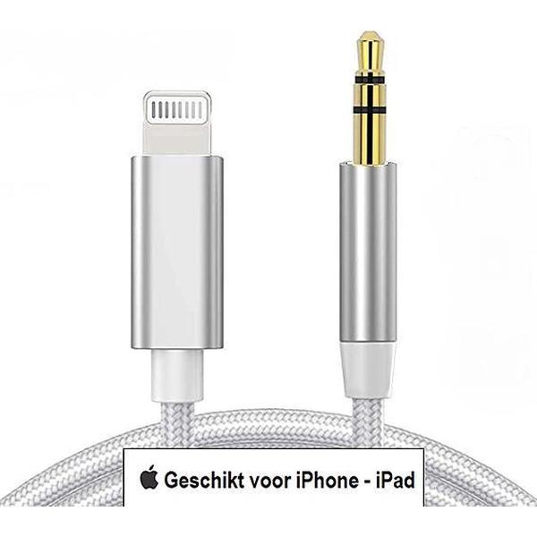Lightning naar 3,5 mm headphone audio aux jack kabel - iPhone auto kabel - 1 Meter - Zilver