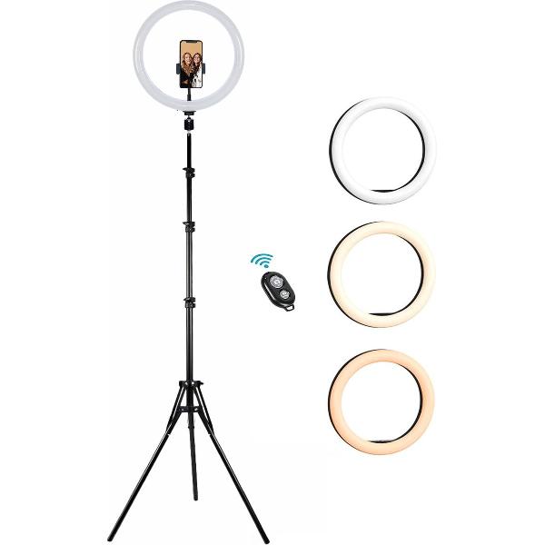 Ringlamp 10 inch met Statief 200cm Ringflitser Ringlight Fliters 26cm / 10 Inch LED Ringlamp met Telefoonhouder Fotostudio Dimbaar Make Up - Selfie - Vlog - Youtube - Livestream - TikTok - Snapchat - Instagram - Facebook
