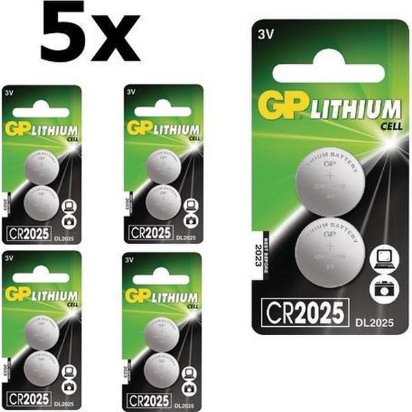 10 Stuks (5 Blister a 2st) GP CR2025 3v lithium knoopcel batterij