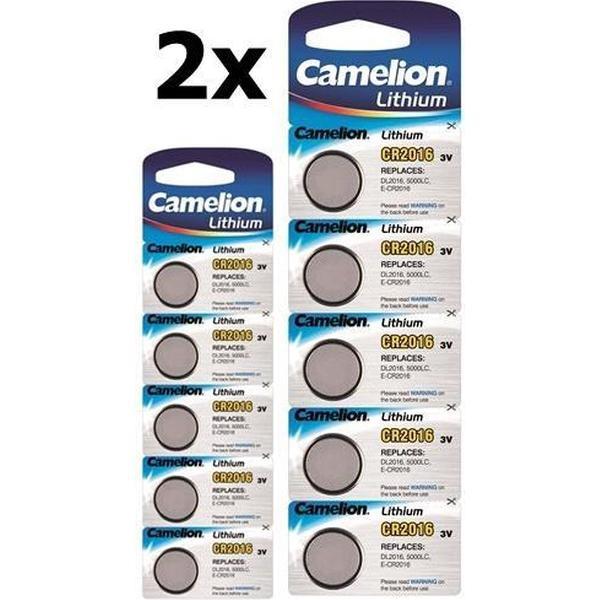10 Stuks (2 Blisters a 5st) - Camelion CR2016 Professional Electronics 3V 90mAh Lithium knoopcel