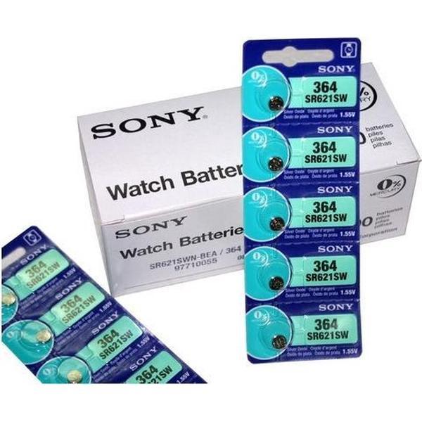 100 Stuks - Sony SR621SW - 364 Silver Oxide Horloge Knoopcel Batterij