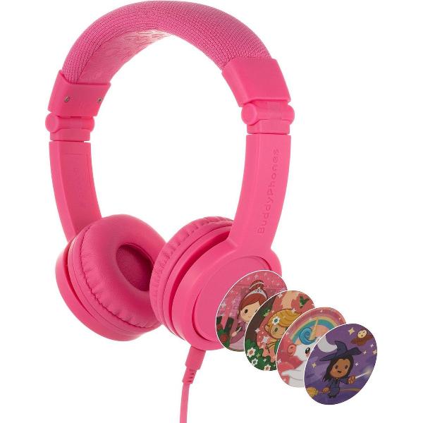 BuddyPhones Explore+ - kindvriendelijke on-ear koptelefoon - geluidsbegrenzing, audio splitter, meegeleverde stickers, roze