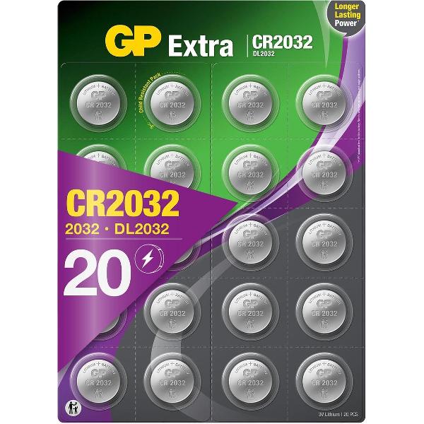 GP Extra Lithium CR2032 - batterijen CR2032 - 3V knoopcel batterij - 20 stuks - DL2032