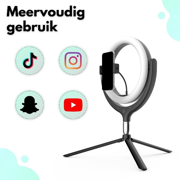 Ringlamp met Statief en Telefoonhouder - Selfie Ring Light - TikTok Lamp - Ringlicht - Studiolamp - Vlog Ring Lamp - Ringlight - Zwart