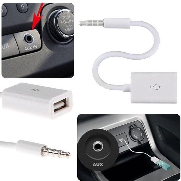 Mini Jack 3,5mm / AUX naar USB - 15 cm Converter - Naar USB Converter - AUX To USB - Voor Koptelefoon - Headset / Oordopjes / Laptop / PC / Autoradio - wit