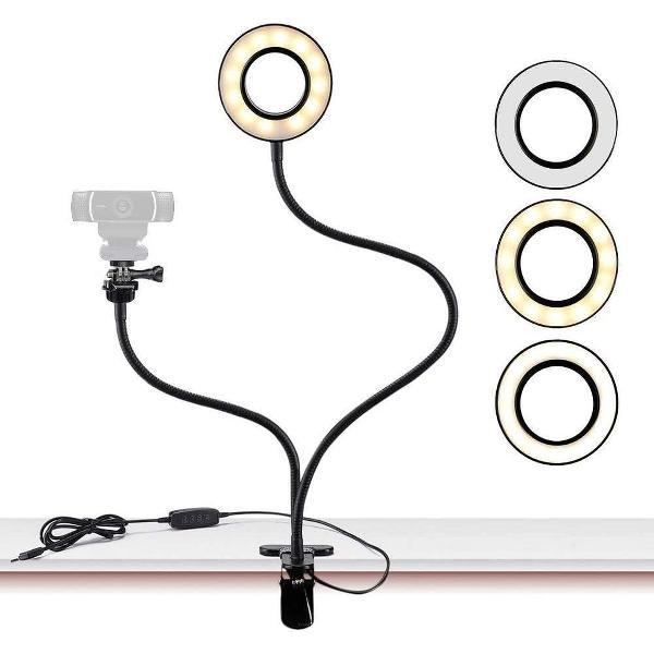 LED ring lamp met telefoonhouder - 3 lichtstanden voor selfies/vlogs - make-up lamp