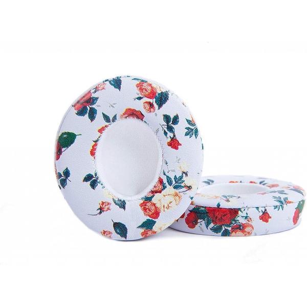 Luxe Lederen Oorkussen Set Voor Beats By Dr. Dre Solo 2/3 Wireless - Vervangende Koptelefoon Earpads - Oor Kussens - Ear Pads - Oorkussens Met Noise Cancelling Memory Foam Binnenlaag - Witte Bloemen
