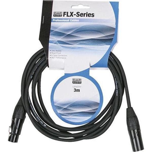 Microfoonkabel DAP X-type FLX013- bal. XLR/M 3 p. > XLR/F 3 p. 3m
