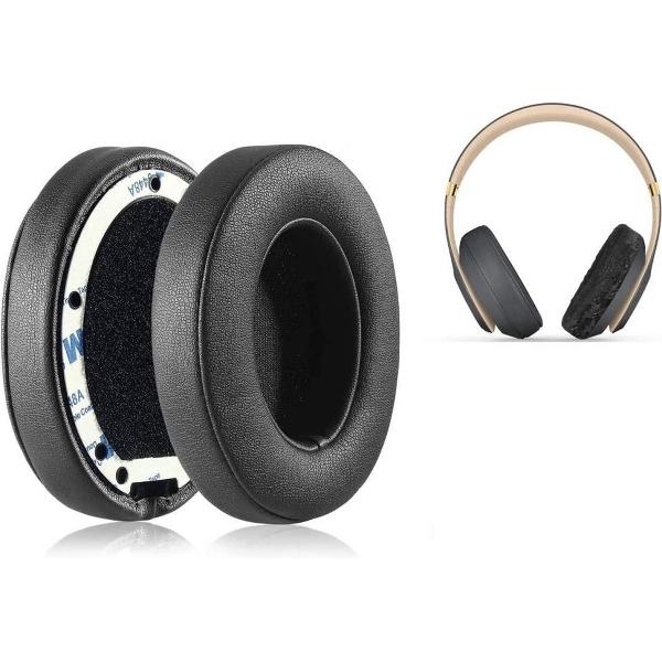 Luxe Lederen Oorkussen Set Voor Beats By Dr. Dre Solo 2/3 Wireless - Vervangende Koptelefoon Earpads - Oor Kussens - Ear Pads - Oorkussens Met Noise Cancelling Memory Foam Binnenlaag - Zwart