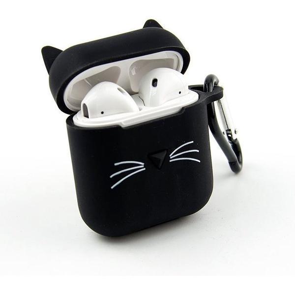 Siliconen Bescherm Hoesje voor AirPods - Kat Case voor AirPods - Zwart
