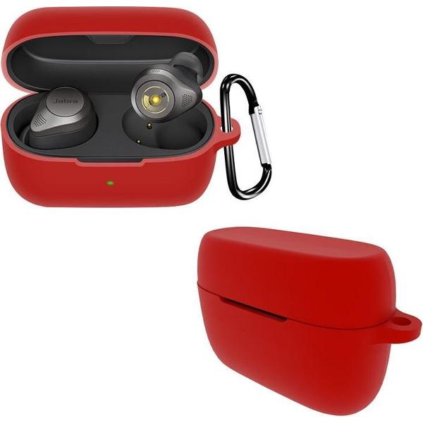 Luxe Siliconen Hoesje Voor Jabra Elite 85T Draadloze Oordopjes - Soft Case Cover Protector - Travel Beschermhoes - Reis Opberghoes Shell Beschermer Hoes - Met Musketon Haakje - Rood
