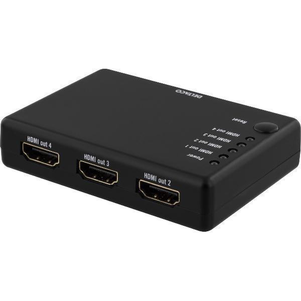 Deltaco HDMI-7051 HDMI Splitter 1 input naar 4 output FullHD 1080p - 15 meter - zwart