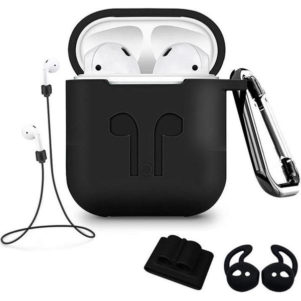 5 in 1 set Siliconen case cover hoesje geschikt voor Apple Airpods - Zwart
